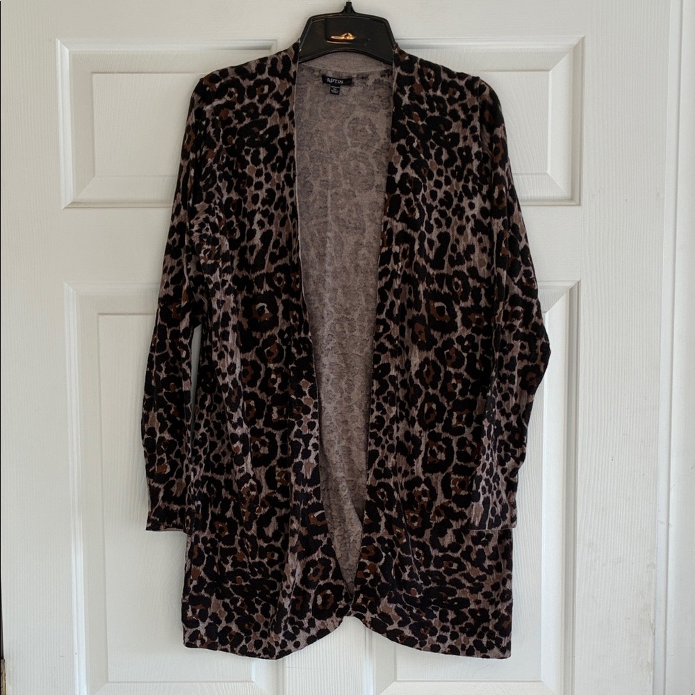 🆕 Women's Apt. 9 Lightweight Leopard Print Open-Front Cardigan - Brown/Black 0X